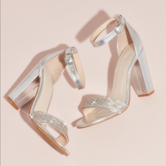 sparkly silver block heels